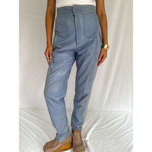 80s vintage blue soft genuine leather suede retro tapered high waist pants